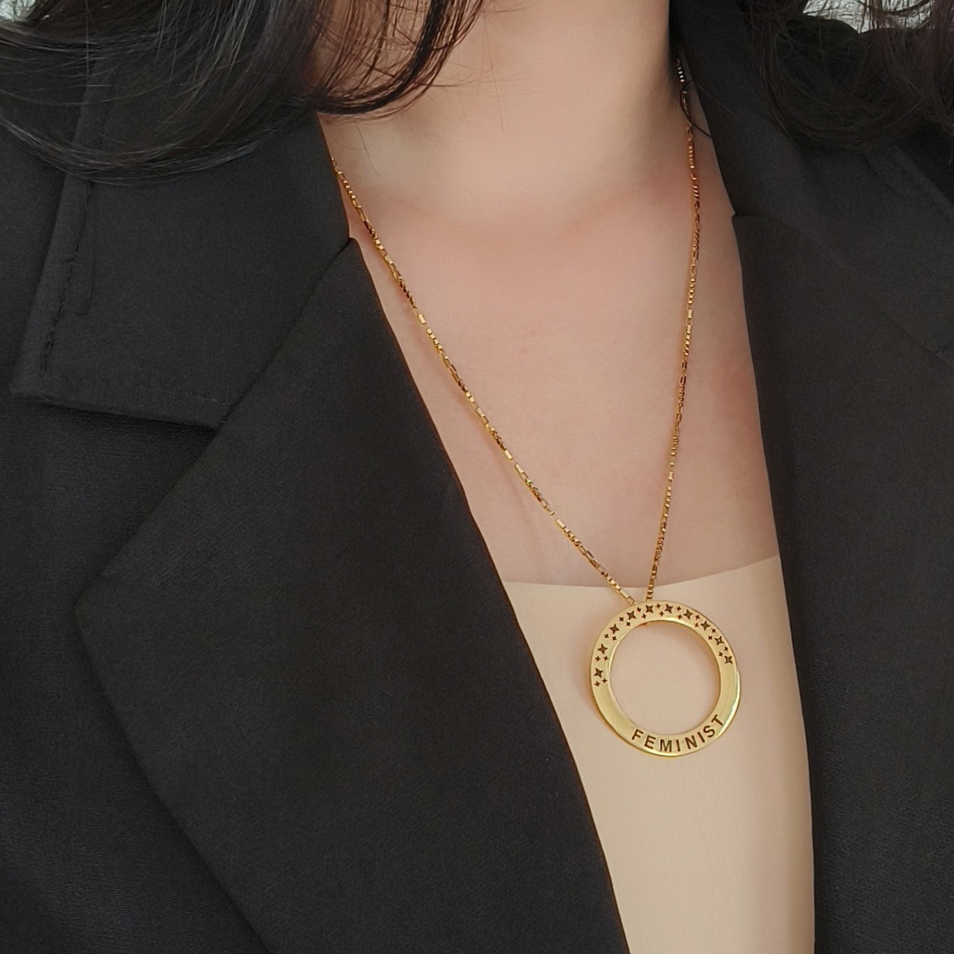 Feminist Pendant with long chain